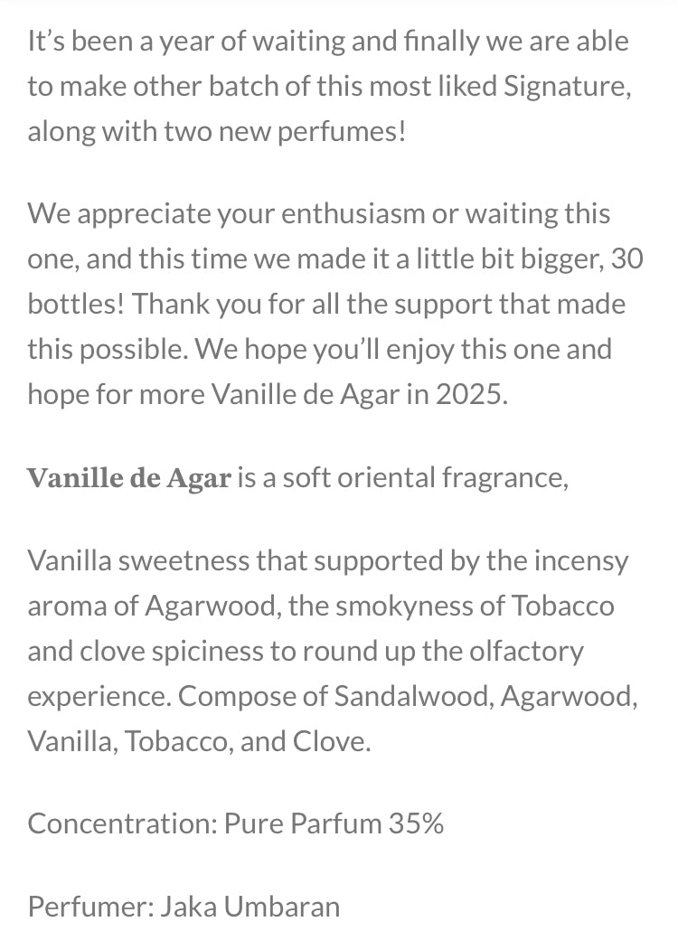 Vanille de Agar UCCA Oud Perfumes | 8 Drop Sample